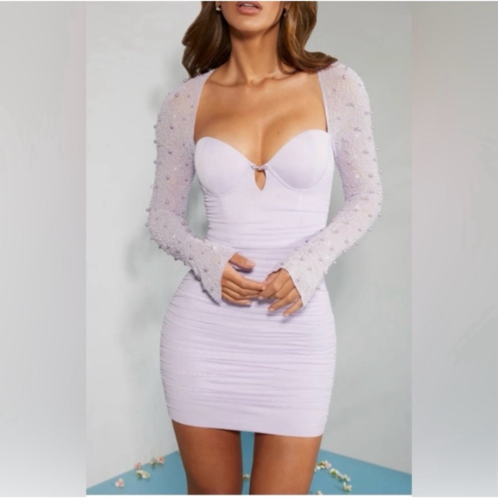 Oh Polly Lilac Long-Sleeve pearl dress (+CUP)